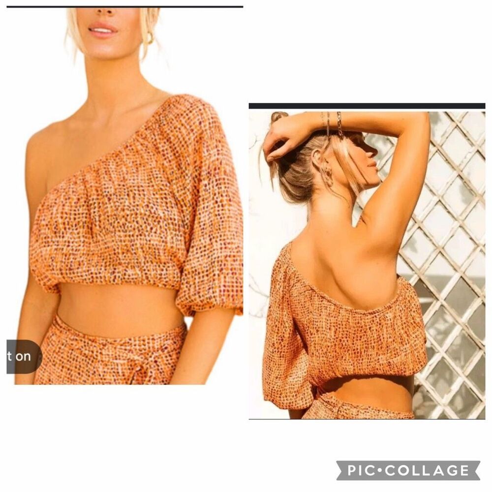 L* Space Revolve Nia one shoulder orange reptile printed crop top